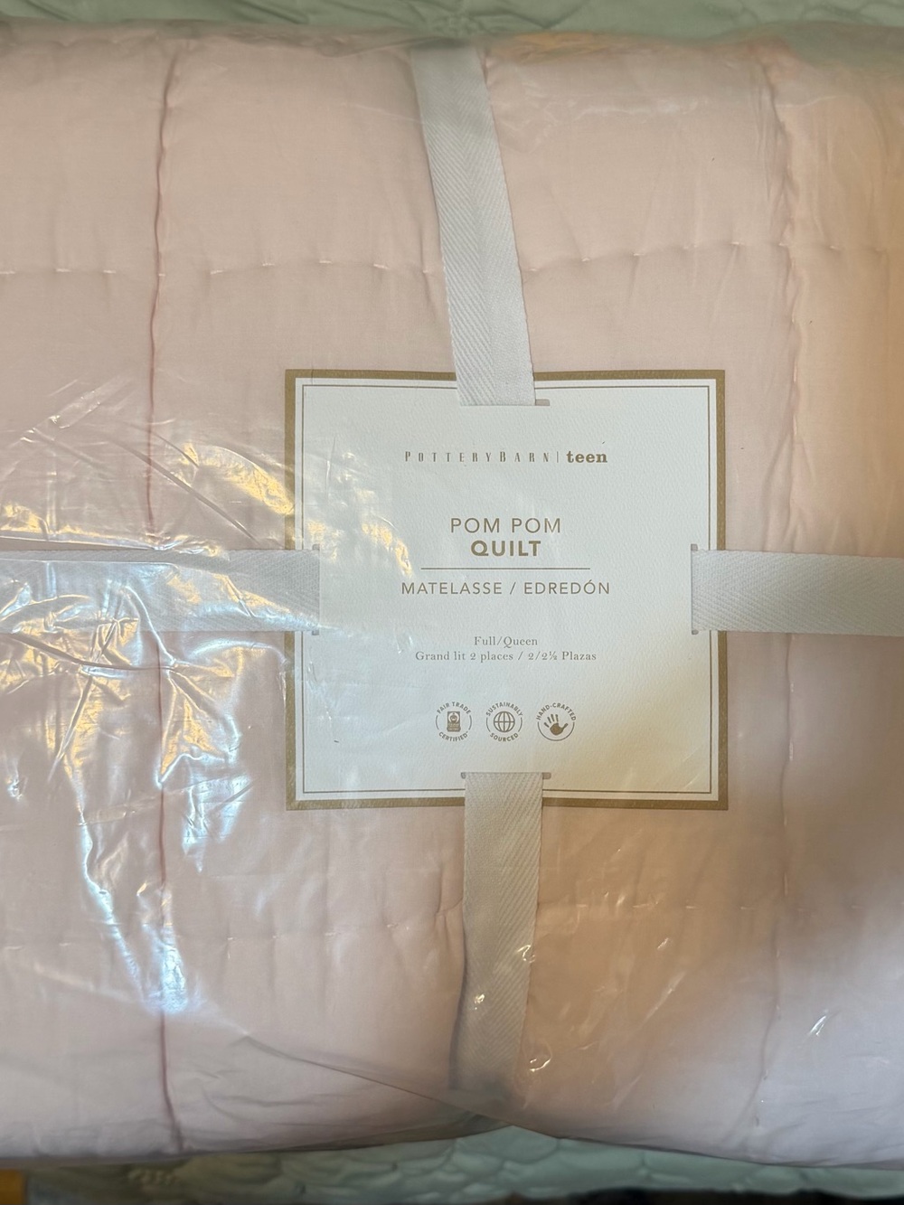 Pottery Barn Pom Pom Full/Queen Quilt Set - Blush; Never Used - Picture 3 of 7